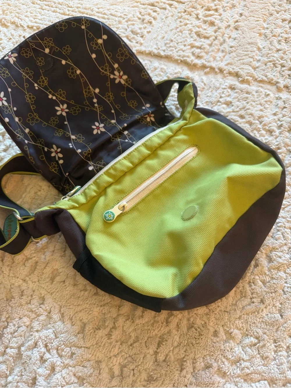 Sherpani Green and Brown Daisy Crossbody Baby bag